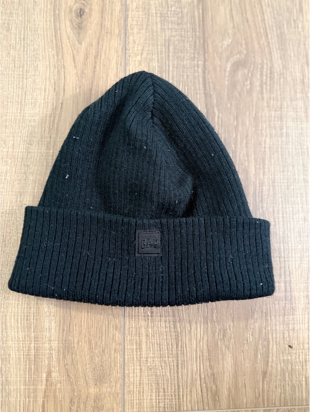 GAP Black Rib Knit Beanie Hat Cuffed Winter Cap Unisex One Size Soft Warm